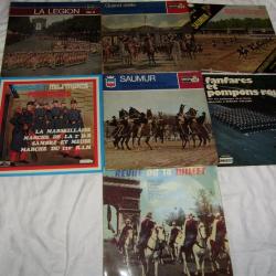 Lot 7 disques 33 tours de marches militaires françaises, défilés, Légion ,Pompons rouges, Saumur