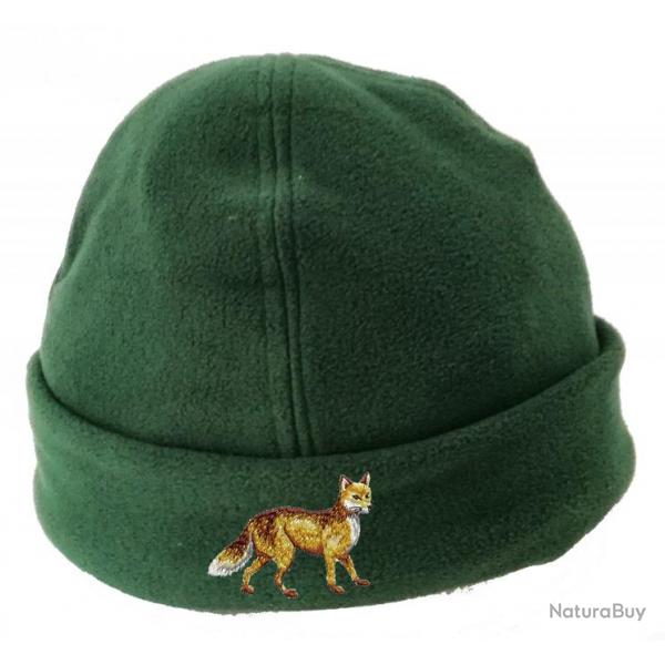 Bonnet polaire vert fort avec renard brod