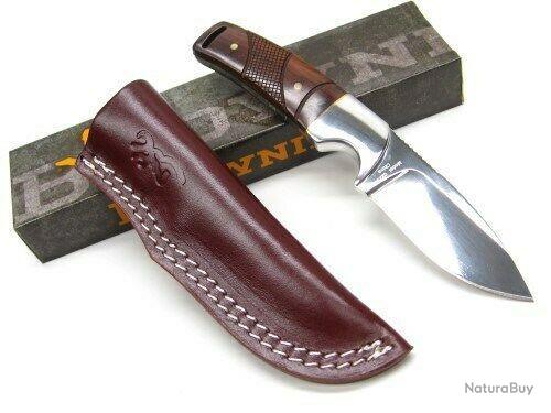 Couteau De Trapeur Style Western Lame Acier Inox Manche Bois Etui Cuir PA3295 - Couteaux droits et fixes (13846155