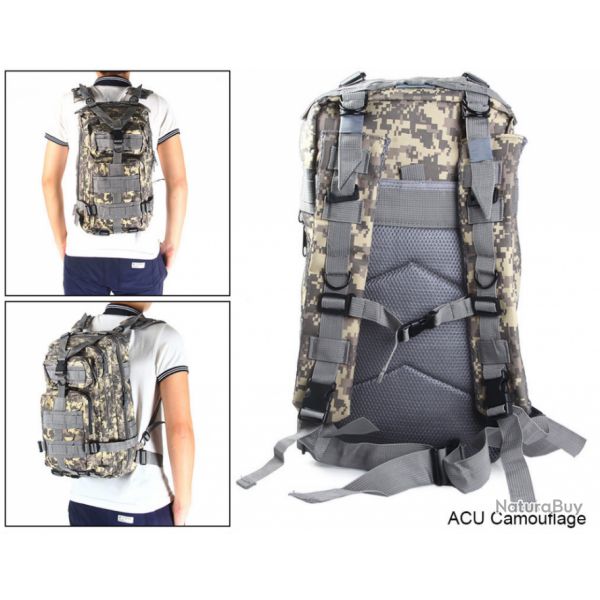 SAC A DOS TACTIQUE TREKKING SPORT VOYAGE CAMPING CAPACITE 30 L Mod ACU CAMOUFLAGE