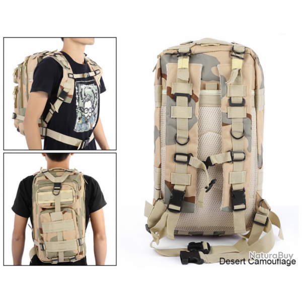 SAC A DOS TACTIQUE TREKKING SPORT VOYAGE CAMPING CAPACITE 30 L Mod DESERT CAMOUFLAGE