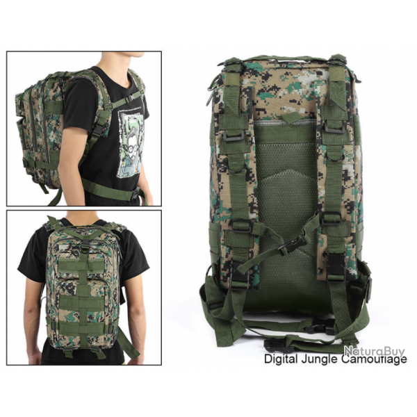 SAC A DOS TACTIQUE TREKKING SPORT VOYAGE CAMPING CAPACITE 30 L Mod JUNGLE CAMOUFLAGE
