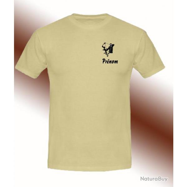 Tee shirt beige ou blanc avec broderie  Archer compound + prnom