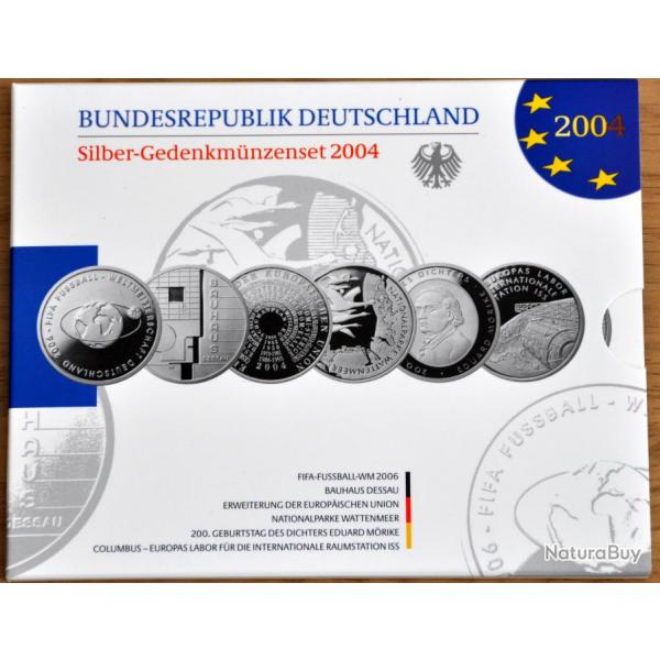 10  Srie BE argent Allemagne 2004 - 6 x pices commmorative de 10 euros / monnaie belle preuve