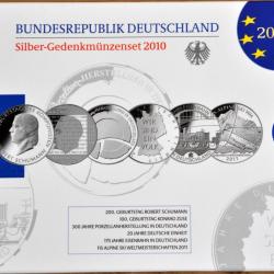 10  Série BE argent Allemagne 2010 - 6 x pièces commémorative de 10 euros / monnaie belle épreuve