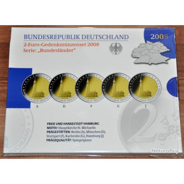 2  Srie BE Allemagne 2008 HAMBOURG - 5 x pices commmorative de 2 euros / 5 Ateliers
