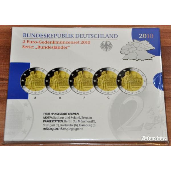 2  Srie BE Allemagne 2010 BRME - 5 x pices commmorative de 2 euros / 5 Ateliers