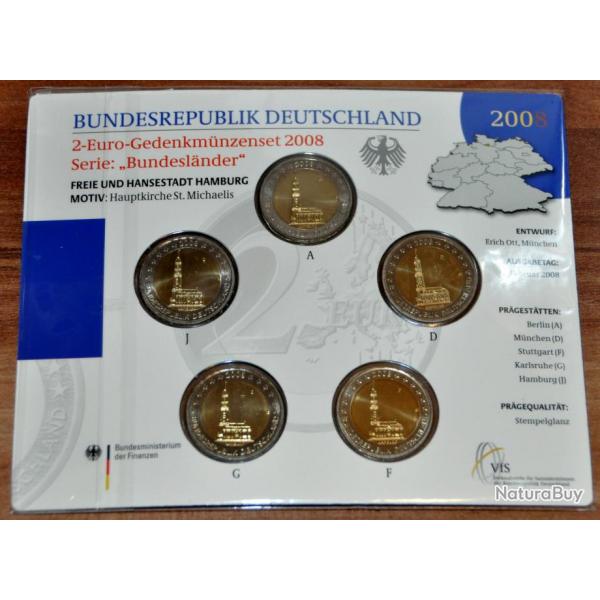 2  Srie BU Allemagne 2008 HAMBOURG - 5 x pices commmorative de 2 euros / 5 Ateliers