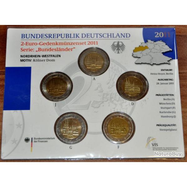 2  Srie BU Allemagne 2011 Rhnanie-du-Nord-Westphalie - 5 x pices commmorative / 5 Ateliers