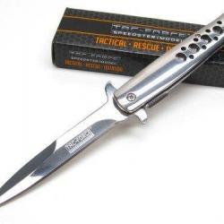 Couteau Stiletto Mafia Milano Tac Force A/O Lame Acier Carbone/Inox Manche Métal TF884CH