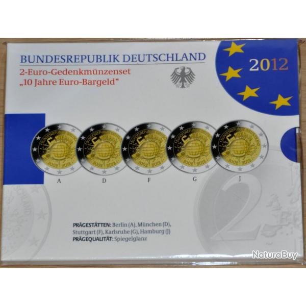 2  Srie BE Allemagne 2012 -10 ans euro- 5 x pices commmorative / 5 Ateliers belle preuve