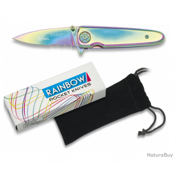 Offrez vous ce Couteau pliant de poche lame de 6.5 cm   RAINBOW  couleur  Arc en Ciel