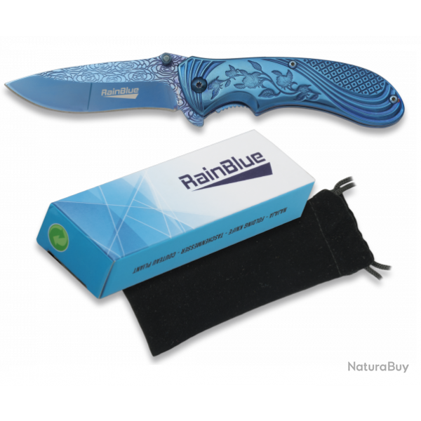 Couteau pliant de poche lame de 8 cm   RainBlue  couleur bleu