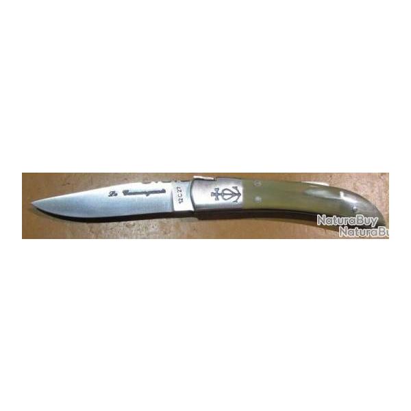 Couteau pliant "le Camarguais"avec manche en pointe de corne de blier, lame 8,5cm de tranchant