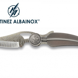 Couteau Pliant mini Décoré plume argent / tête indien Lame gravé de 6 cm