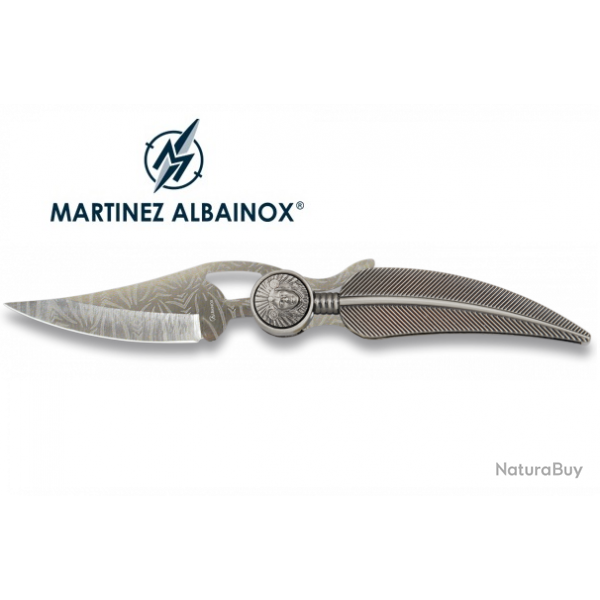Couteau Pliant mini Dcor plume argent / tte indien Lame grav de 6 cm