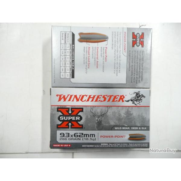 LOT DE 40 Balles calibre 9,3x62 WINCHESTER POWER POINT 286GR  18;5gr