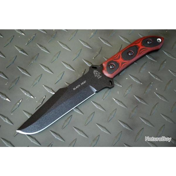Couteau Tops Knives Black Heat Lame Acier 1095 Carbon Manche Micarta Etui Kydex Made USA TPBKHT01 -