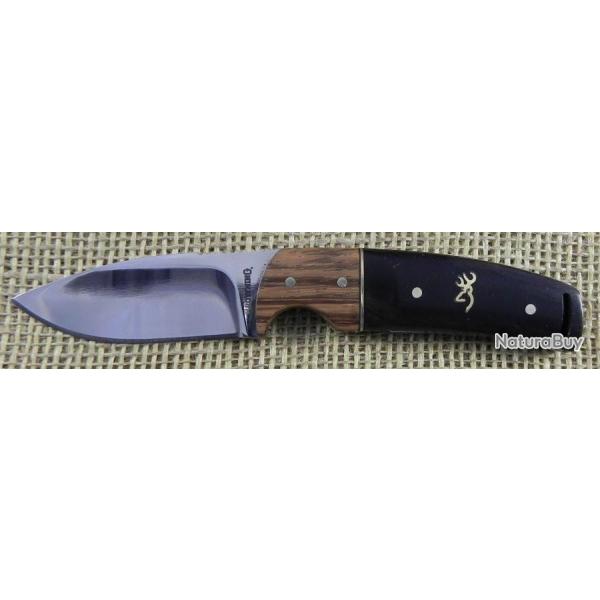 Couteau Browning Buckmark Hunter Lame Acier 8Cr13MoV Etui Cuir BR0271