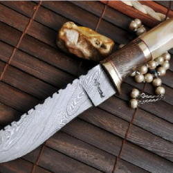 Couteau de chasse Damas PERKIN avec étui en cuir