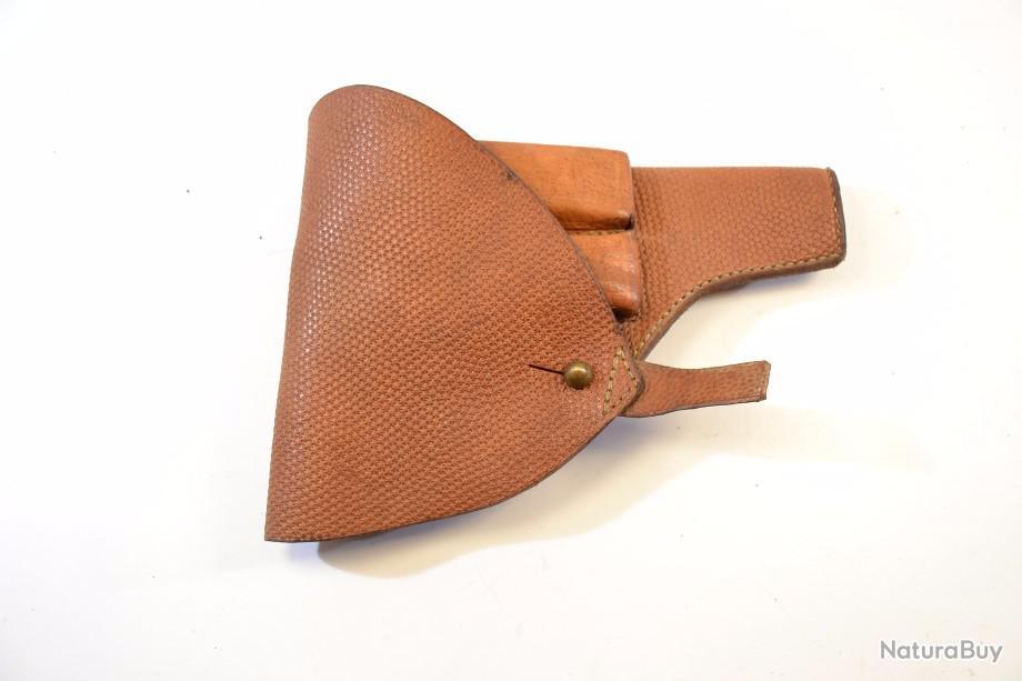 Holster Etui cuir noir de ceinture pour petit pistolet cal 7,65mm