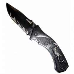 Crossnar - couteau pliant alu décor scorpion lame noire semi-dentée - 10871