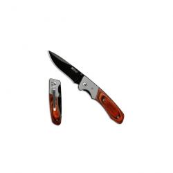 Mtech - Couteau Pliant Manche Bois Pakka Rouge Lame Noire Clip - MT-410