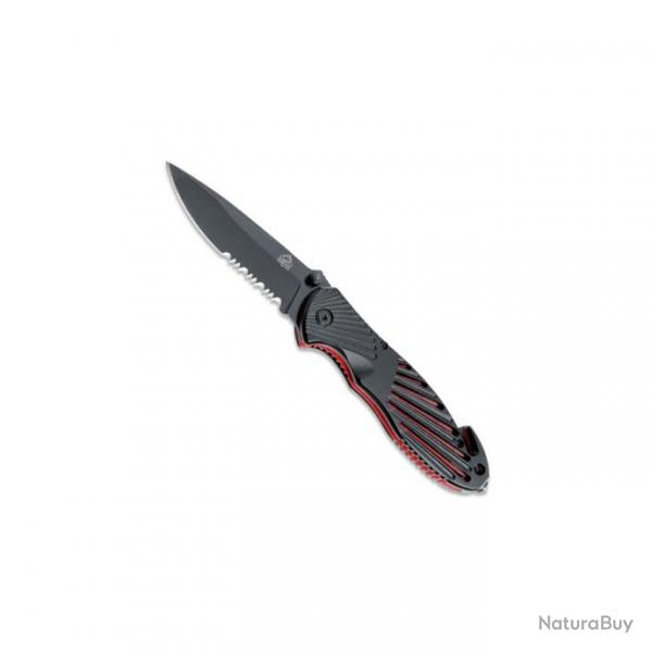 PUMA TEC - Couteau Pliant Alu Noir/Rouge 11cm Lame Inox Semi-Dente - 319911