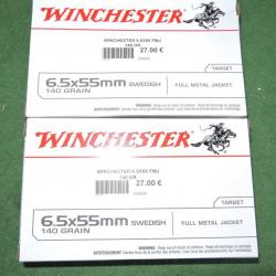 Lot de 2 boites de Balles Winchester 6.5x55 Swedish 140grs FMJ