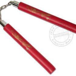 Nunchaku mousse chaîne - Rouge - Décor dragon