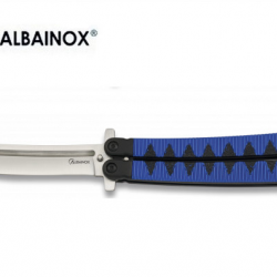 Couteau papillon Militaire manche Alu Bleu Anodisé  lame Tanto de 10.3 cm