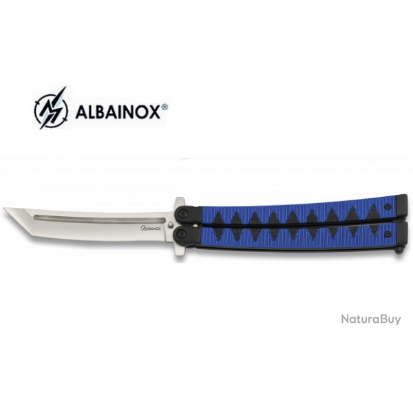 Couteau papillon Militaire manche Alu Bleu Anodis  lame Tanto de 10.3 cm