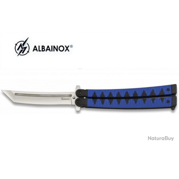 Couteau papillon manche Alu Bleu Anodis  lame Tanto de 10.3 cm