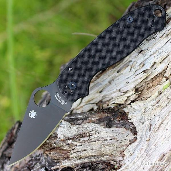 Couteau Spyderco Para Military 3 Black Lame Acier CPM-S30V Manche G-10 Made In USA SC223GPBK