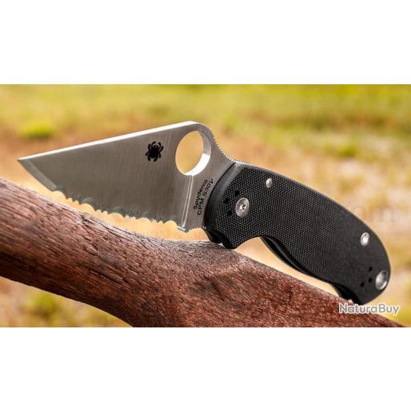 Couteau Spyderco Paramilitary 3 Lame Acier S30V Serr Manche G-10 Compression Lock Made USA SC223GS