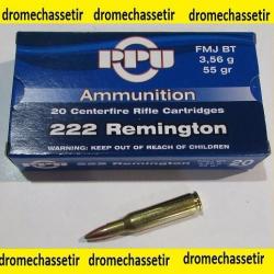 1 boite neuve de 20 cartouches Partizan  de calibre 222 Remington, 55 grains , FMJ BT