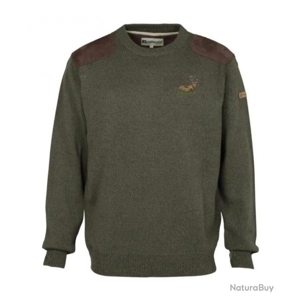 Pull de chasse col rond broderie Cerf
