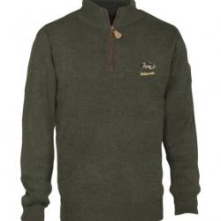 Pull chasse col cheminée broderie Sanglier