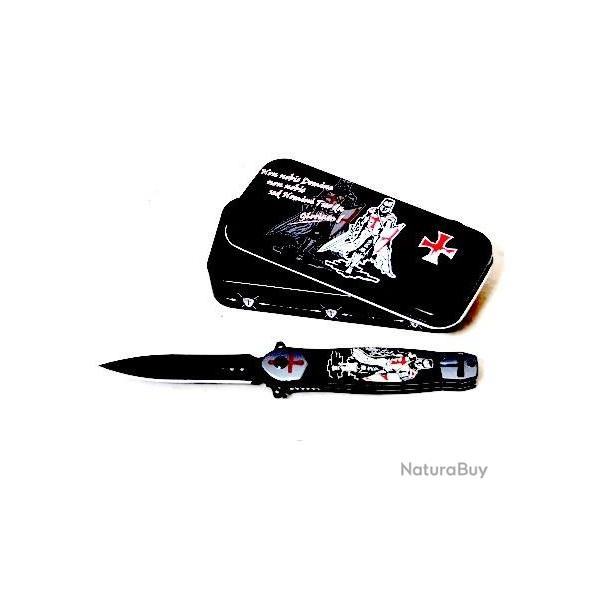 Coffret Couteau Pliant  Modle Templier Noir et Gris Lame de 8.5 cm