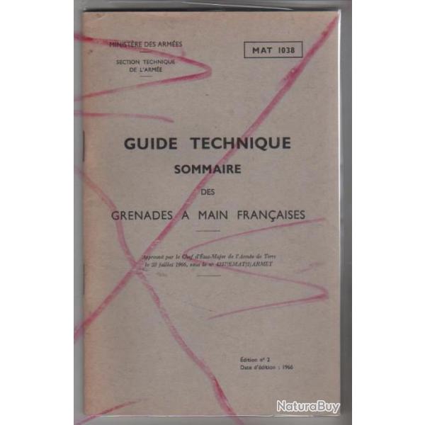 rare  guide technique sommaire des grenades  main franaises 1966,mat 1038