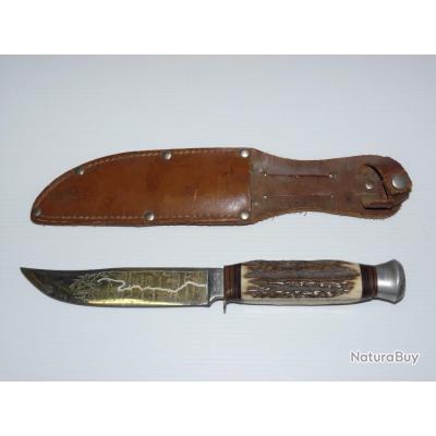 ANCIEN COUTEAU  BOWIE DE CHASSE ROSTFREI  SOLINGEN  MANCHE 