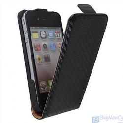 Coque Bumper pour iPhone 4 / 4S, Couleur: Noir, Modele: 7.Coque Case Etui Flip Style Carbone