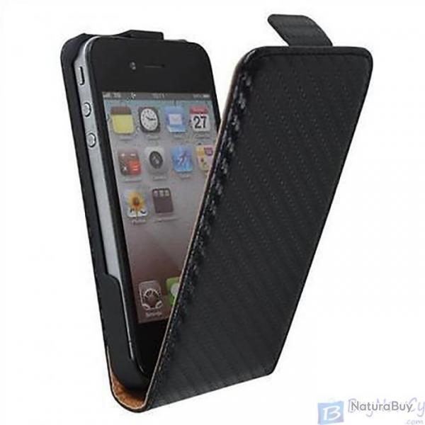 Coque Bumper pour iPhone 4 / 4S, Couleur: Noir, Modele: 7.Coque Case Etui Flip Style Carbone