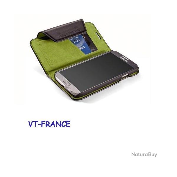Coque Case Element Case Soft-Tec Wallet Samsung, Couleur: Cuir Noir / Vert, Smartphone: Galaxy S4 i