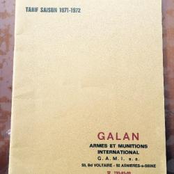 CATALOGUE ANCIEN ARMES ET MUNITIONS GALAN 1971/1972