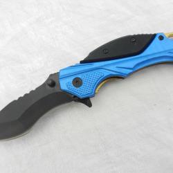 Couteau de poche  tactique combat survie chasse police pompier militaire intervention, couleur bleu