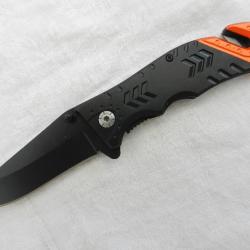 Couteau de poche  tactique combat survie chasse police pompier militaire intervention. Orange noir