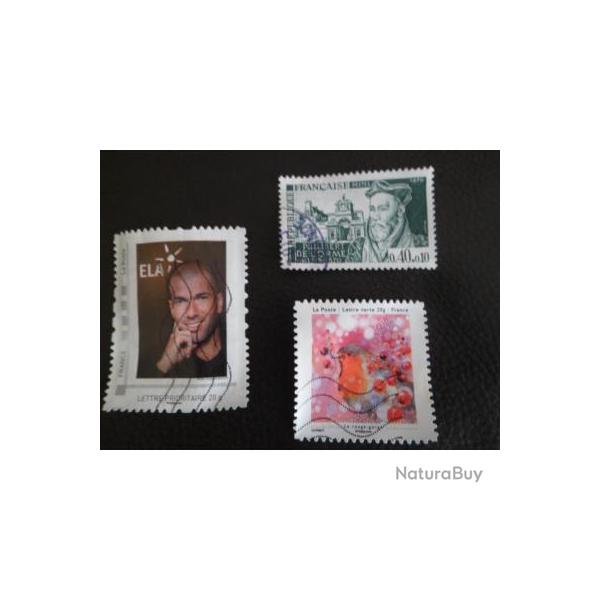 Lot de 3 superbes timbres Franais pour collection ZIDANE, Rouge Gorge, Delorme