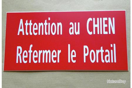 Pancarte ATTENTION AU CHIEN format 75 x 150 mm fond ROUGE