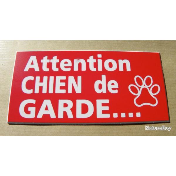 Plaque adhsive "Attention CHIEN de GARDE" format 48 x 100 mm fond ROUGE